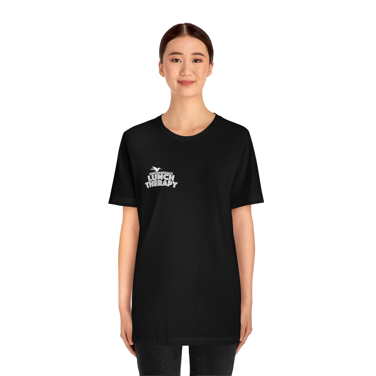 Lunch Therapy Logo Front - Ducks Got Any Grapes on Back - Unisex Jersey Short Sleeve Tee