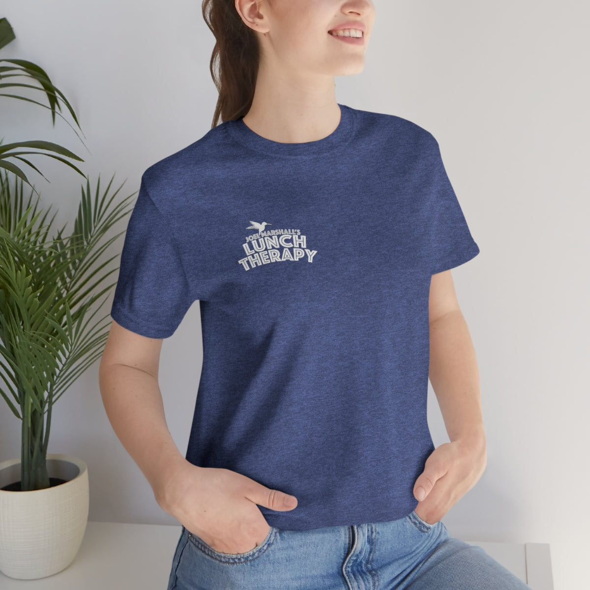 Lunch Therapy Logo Front - Sloth Why Hurry? on  Back - Unisex Jersey Short Sleeve Tee