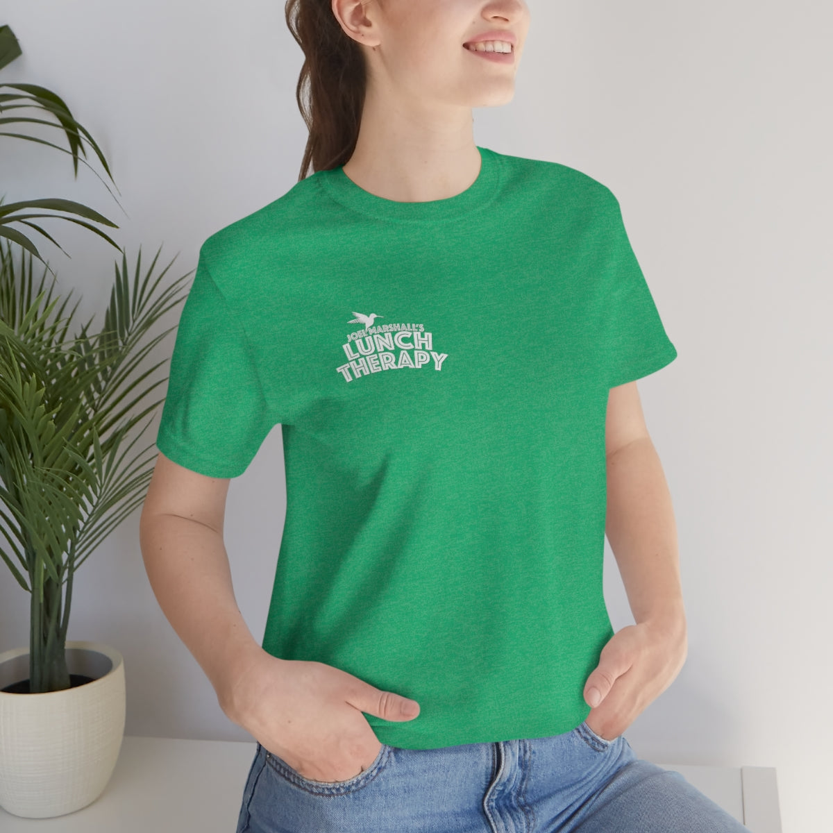 Lunch Therapy Logo Front - Sloth Why Hurry? on  Back - Unisex Jersey Short Sleeve Tee